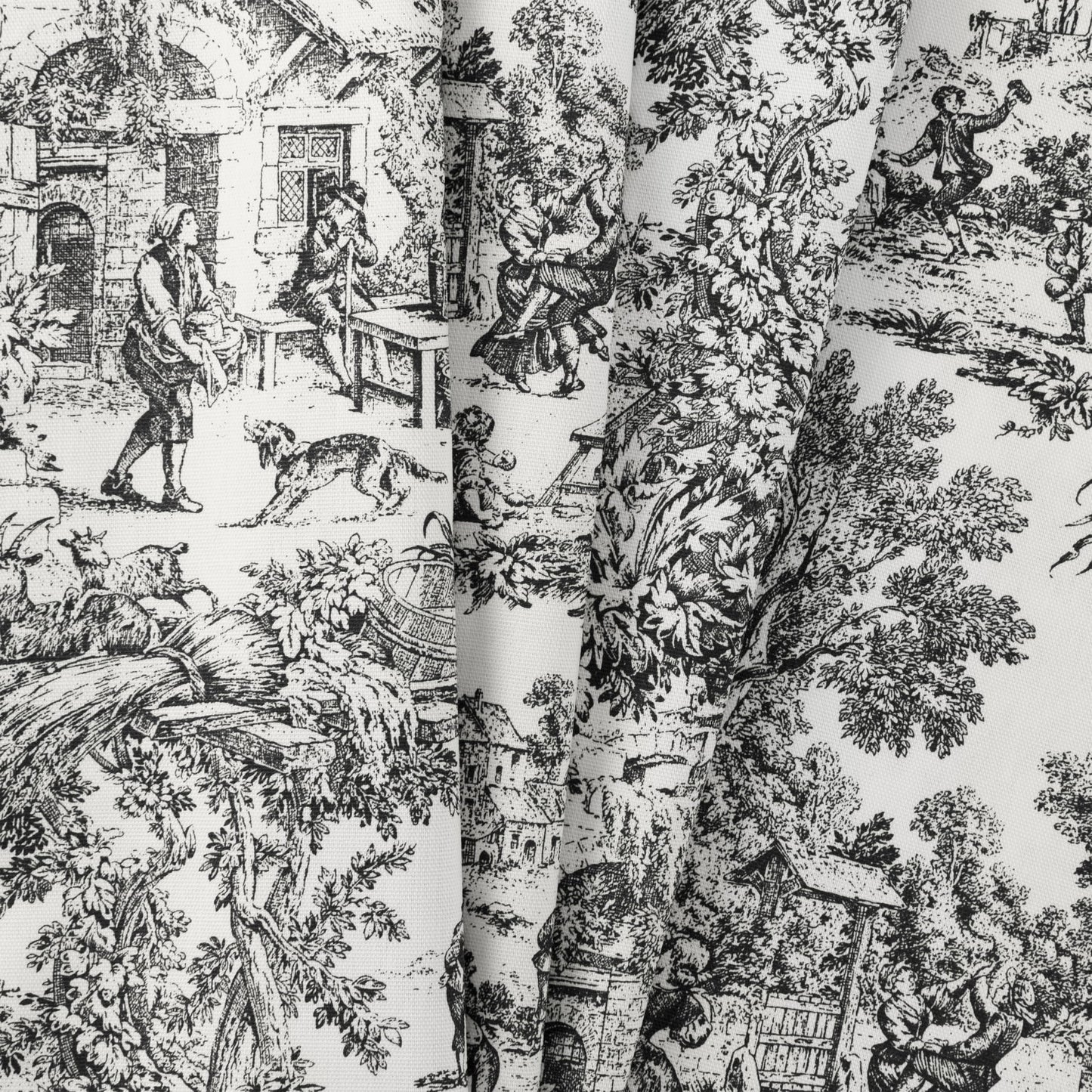 Ellis Curtain Victoria Park Toile 68-Inch-by-72 Inch Tailored Panel Pair with Tiebacks, Black