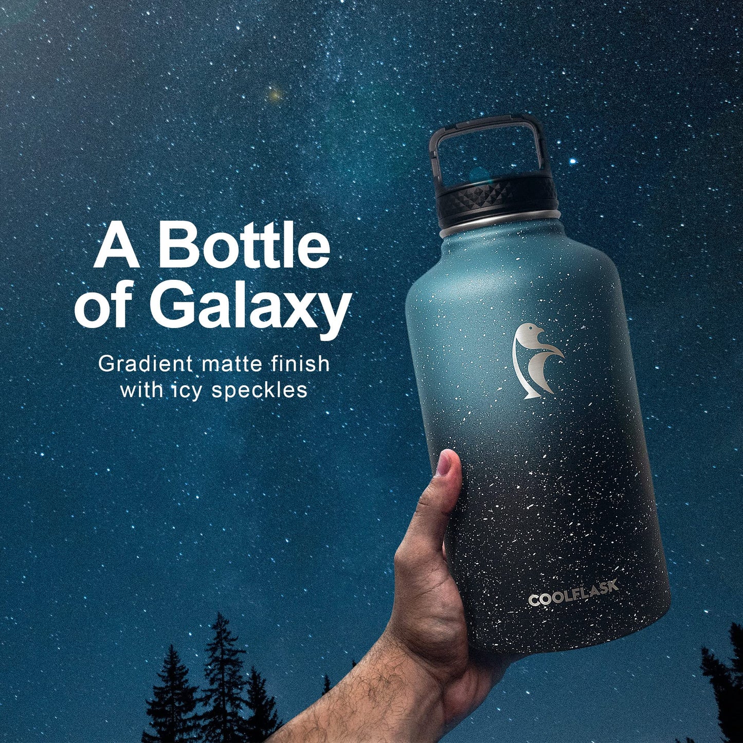 Coolflask Insulated Water Bottle 2L, Half Gallon Water Jug with Straw & 3 Lids, Large Insulated Water Bottle, Stainless Steel Vacuum Water Bottle for