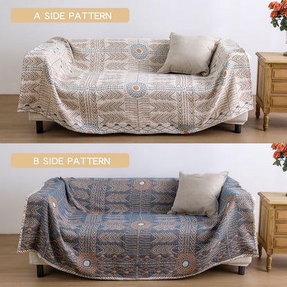 VANJOROY Double-sided Bohemian Sofa Bed Large Throw Blanket, 100% Pure Organic Cotton Soft Boho Throw for 2 3 Seater Settees Armchair Couch and