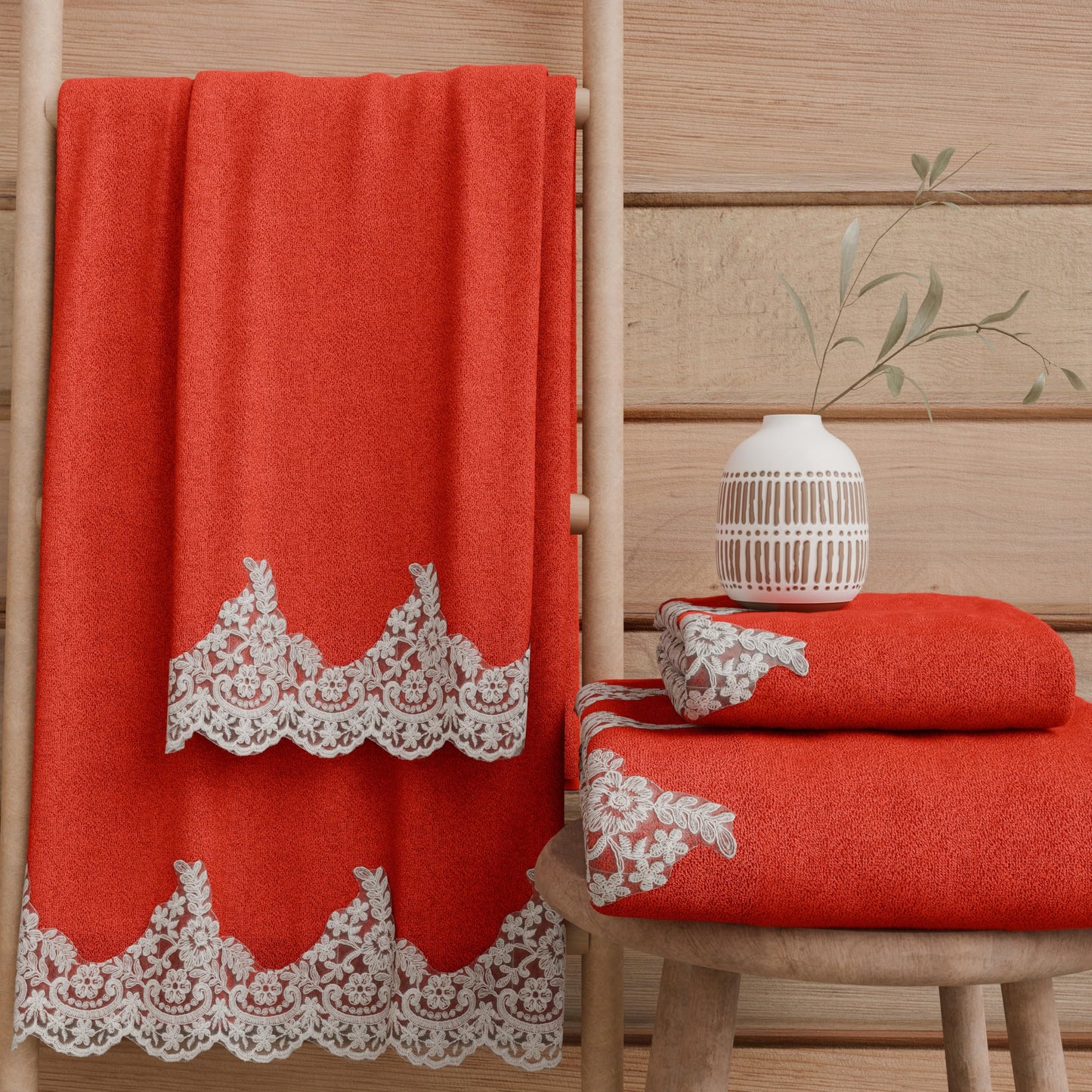 PETTI Artigiani Italiani - 100% Cotton Terry Bath Towels, 1+1 Towel Set, 2 Pieces, 1 Face Towel and 1 Hand Towel, Red