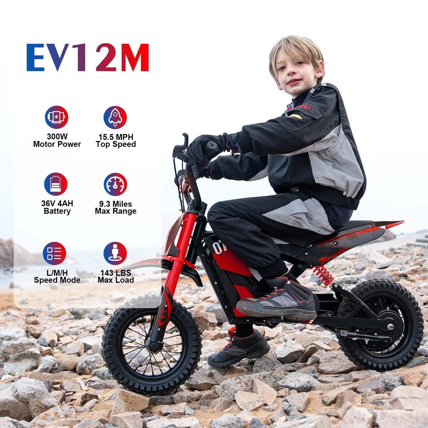 KOOLUX EV12M Electric Dirt Bike,300W Electric Motorcycle,15.5MPH & 9.3 Miles Long-Range,3-Speed Modes Motorcycle