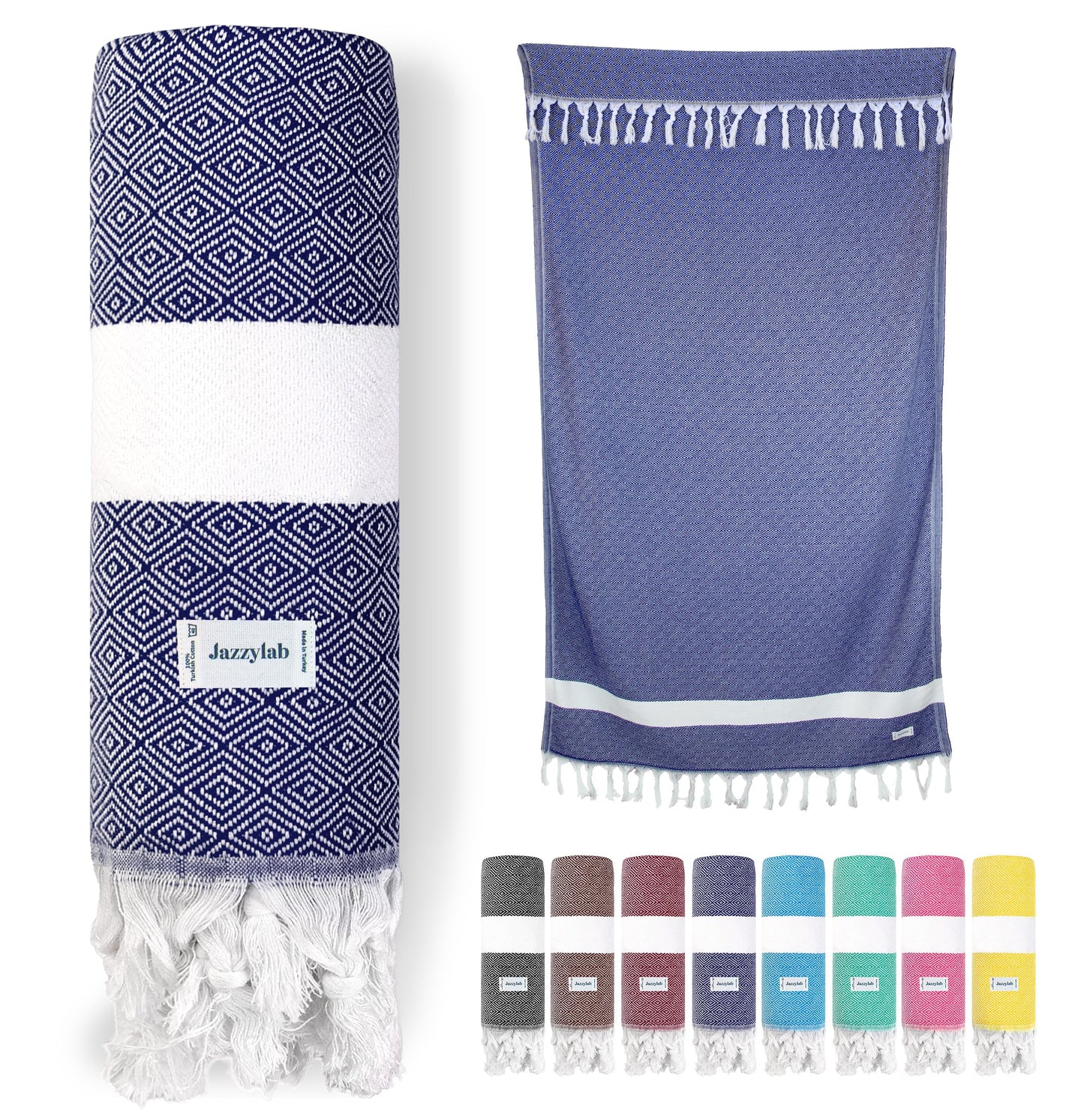 jazzylab ELMAS Peshtemal Hammam Towel | 100% Cotton with Classic Diamond Pattern | Lightweight, Quick-Dry & Compact | Turkish Spa & Travel Towel |