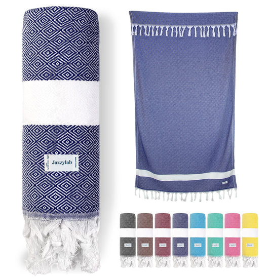 jazzylab ELMAS Peshtemal Hammam Towel | 100% Cotton with Classic Diamond Pattern | Lightweight, Quick-Dry & Compact | Turkish Spa & Travel Towel |