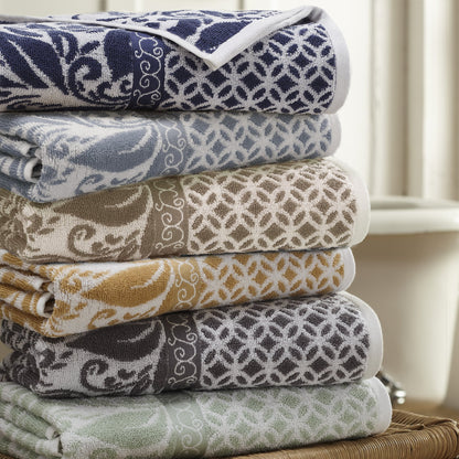 Modern Threads Trefoil Filigree 6-Piece Reversible Yarn Dyed Jacquard Towel Set - Bath Towels, Hand Towels, & Washcloths - Super Absorbent & Quick Dry