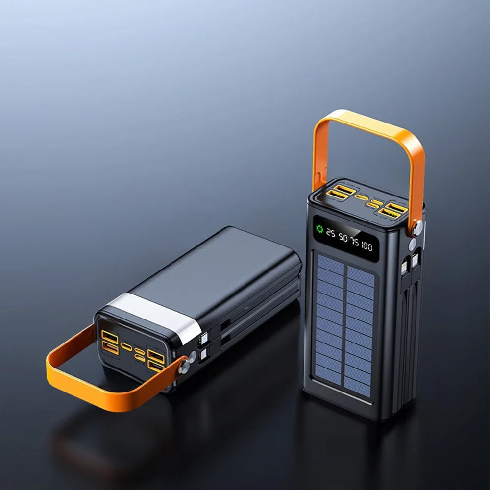 50000mAh Solar Panel Power Bank Fast Charging Comes with Four Wire External Battery Pack  Large Capacity Mobile Power