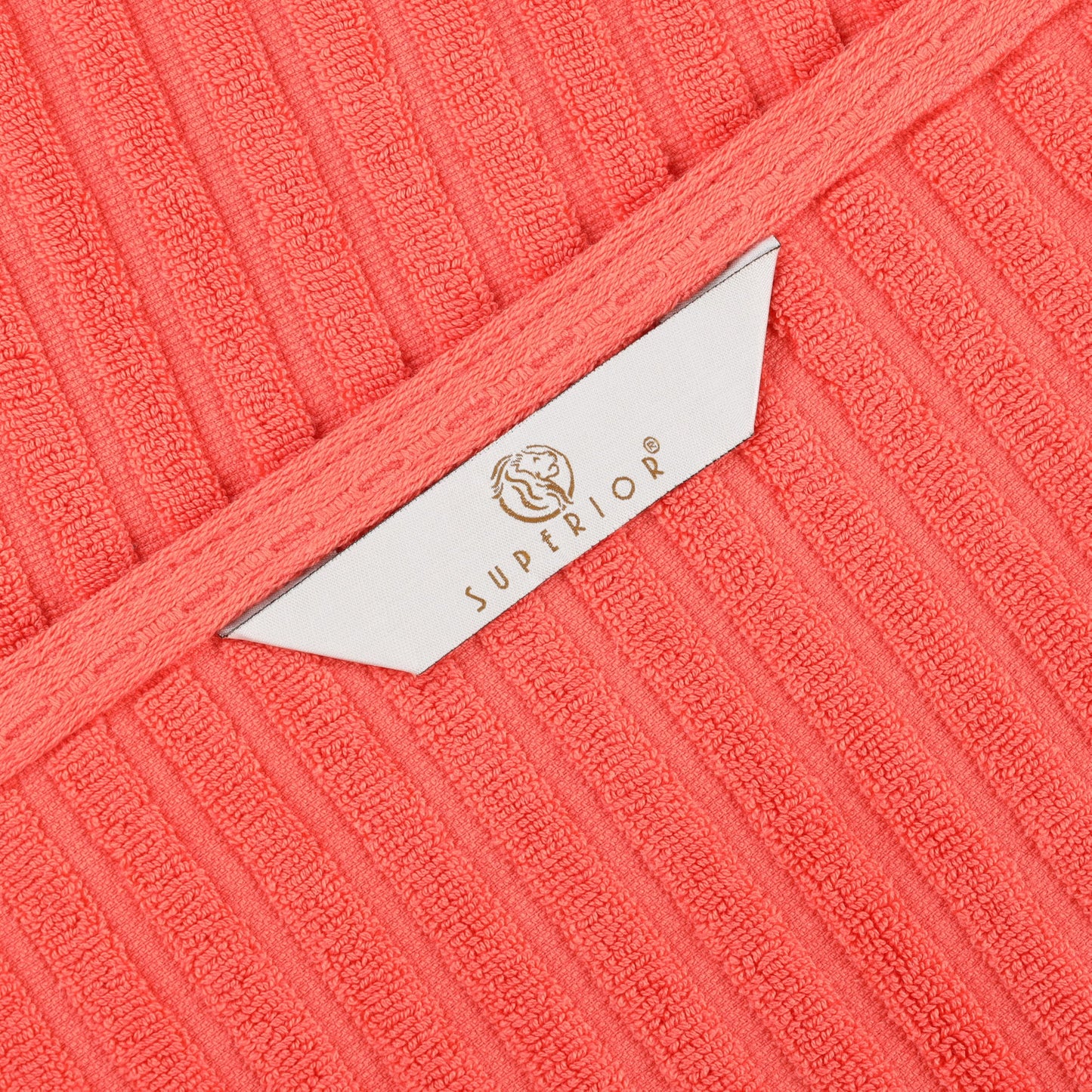 Superior Cotton 6-Piece Solid and Ribbed Towel Set, Face Towels 13” x 13”, Hand Towels 16” x 28”, Bath Towels 27” x 54”, Coral