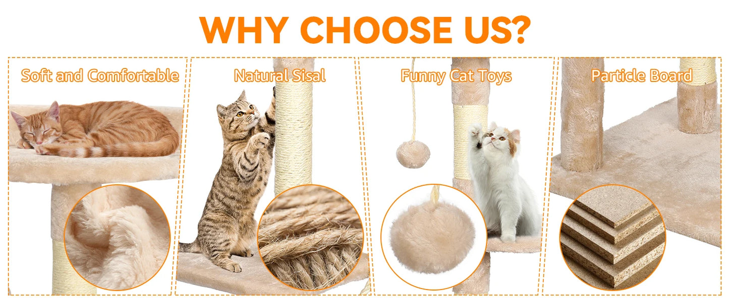 Cat Tree Multi-Level Tower Condo Scratching Post Kitten Toy Cozy Condo Climb Furniture Climbing Tower Activity Centre for Cats