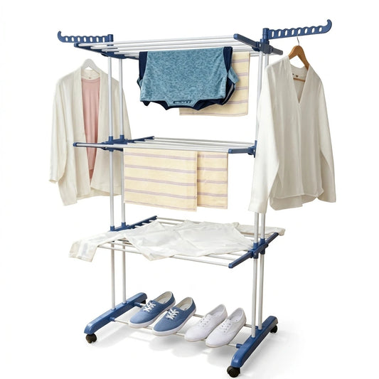 Heavy Duty 4 Tier Clothes Drying Rack Foldable Portable Laundry Airer with Wheels for Indoor Outdoor Home Use