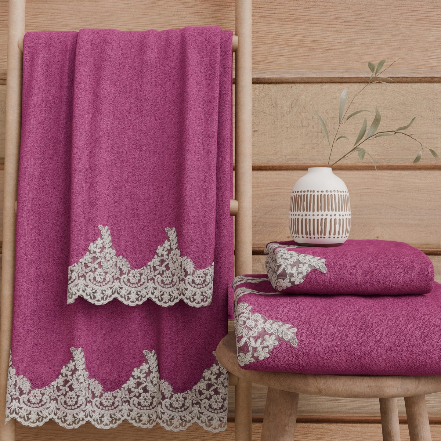 PETTI Artigiani Italiani - 100% Cotton Terry Bath Towels, 1+1 Towel Set, 2 Pieces 1 Face Towel and 1 Hand Towel, Fuchsia