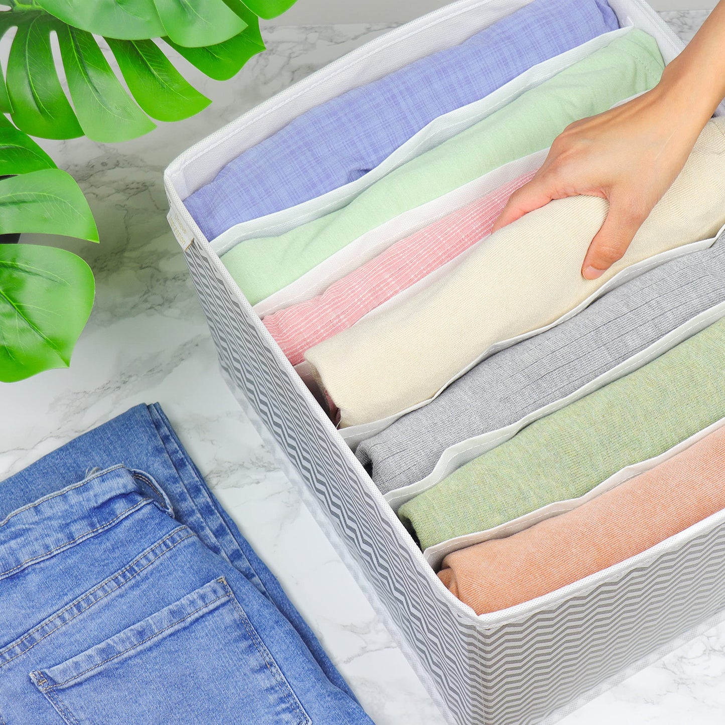 Unique Impression Set of 2 Large Wardrobe Storage Organiser For Jeans, Jumpers, Shirts, Sweaters, Trousers, Pants, Leggings, Joggers