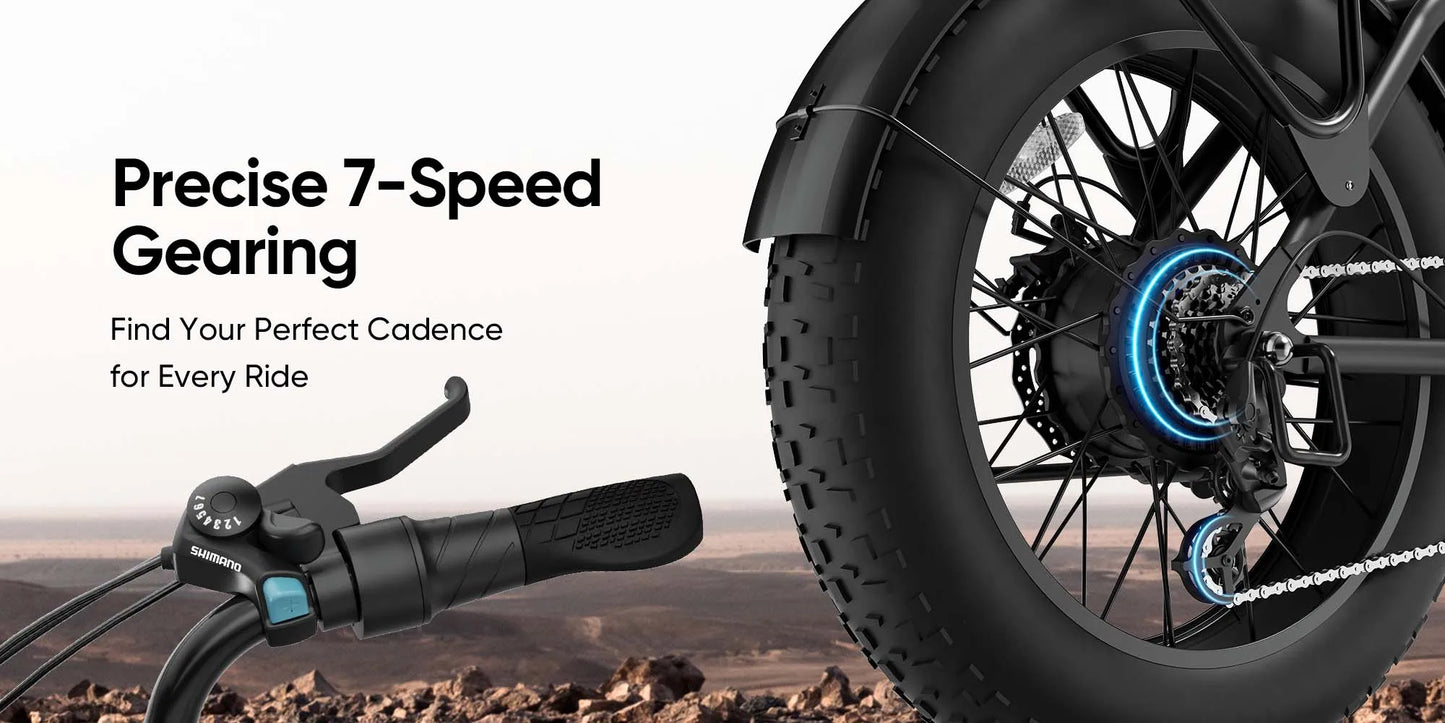 Urlife E20 Pro 1500W E-Bike Commuter 20x4" Tires 48V Removable LCD Display Speed 7-Speeds Hydraulic Disc Brakes For Adults