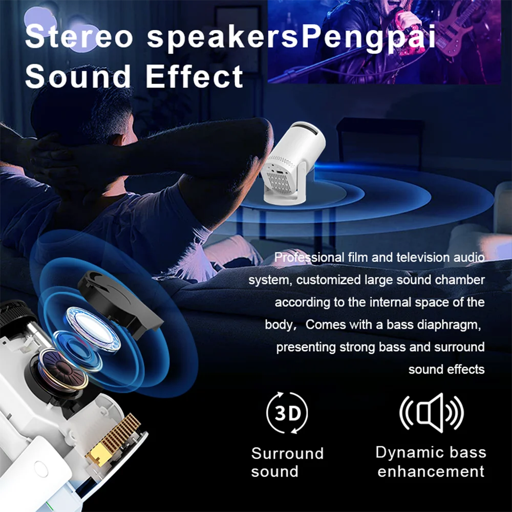 Portable HD Projector Mini Wireless Smart Phone Projector WiFi6 Auto Keystone 180°Flexible LED Video Projector For Home Theater