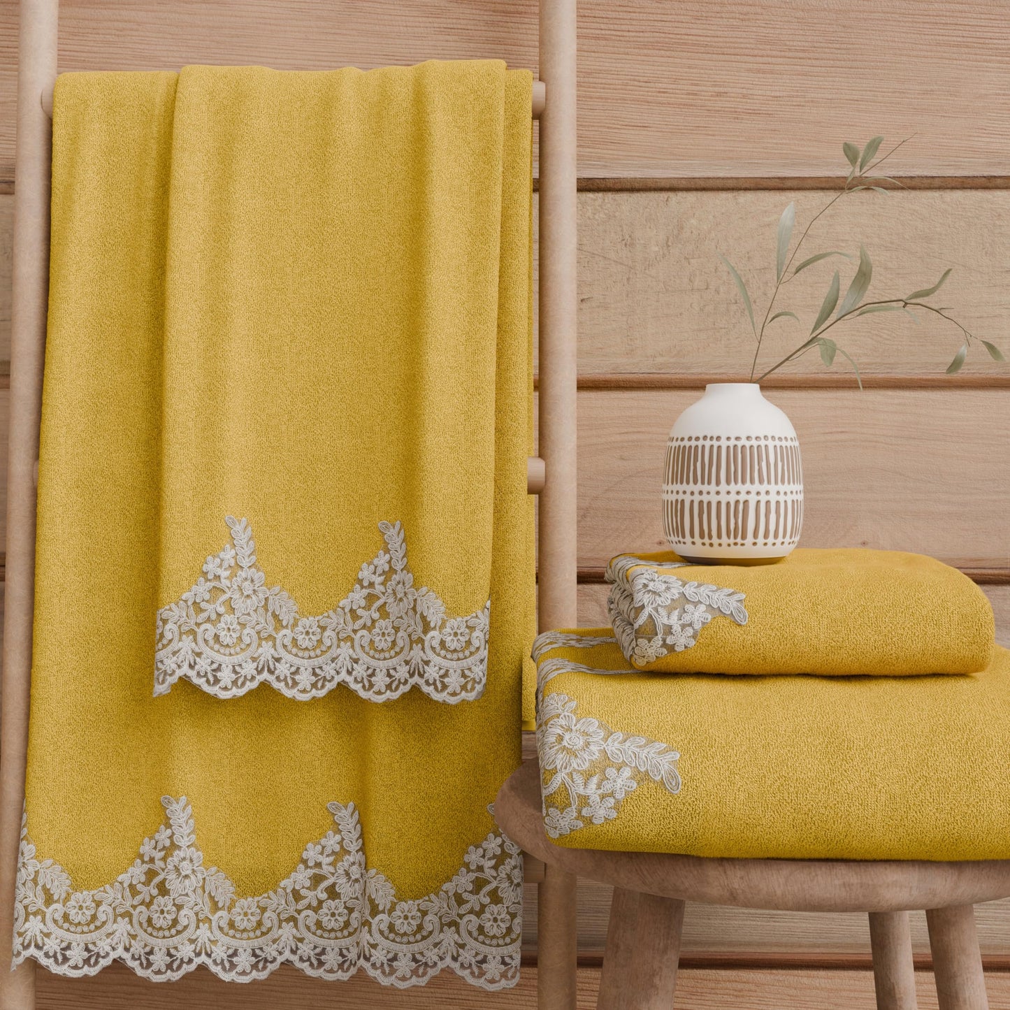 PETTI Artigiani Italiani - 100% Cotton Terry Bath Towels, 1+1 Towel Set, 2 Pieces 1 Face Towel and 1 Hand Towel, Yellow