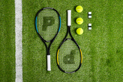 PEAKMODE Tennis Racket Set (25-inch), 3 Tennis Balls, 2 Overgrip Tapes and Foam Carry Bag