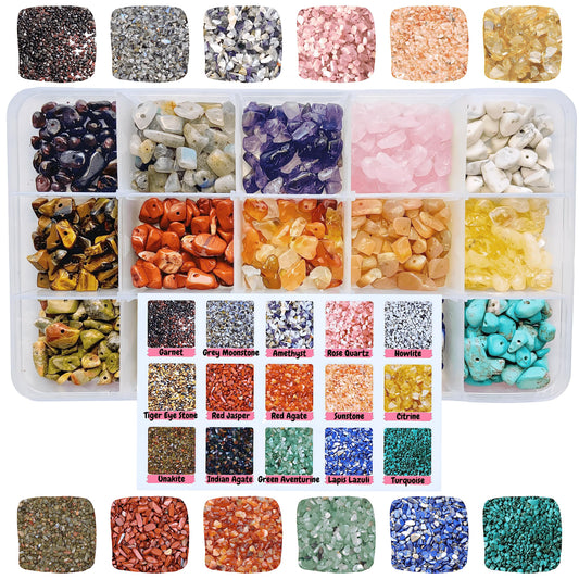 Crystal Beads for Jewellery Making - 15 Colour Natural Gemstone Chips for DIY Jewellery Making Kits and Crafts
