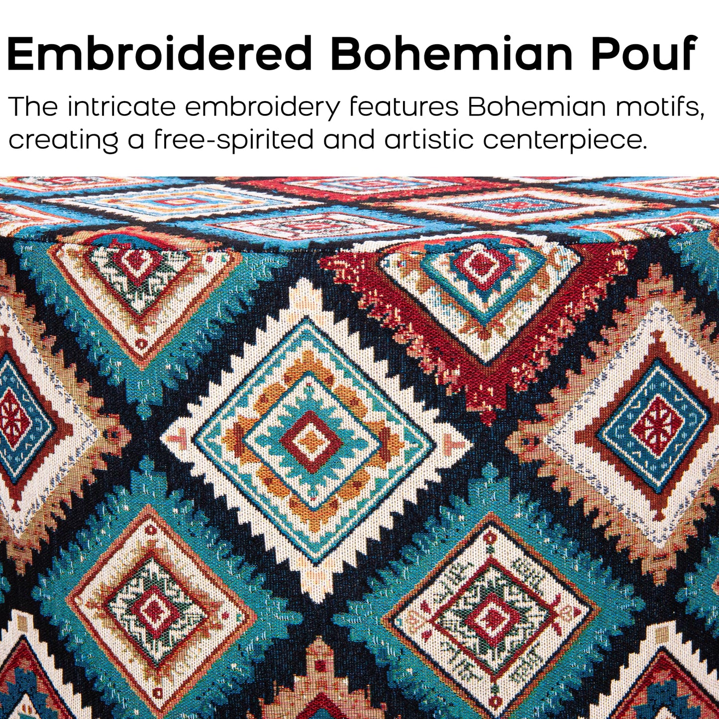 DAWNYIELD Bohemian Style Round Footstool with Removable Washable Cover