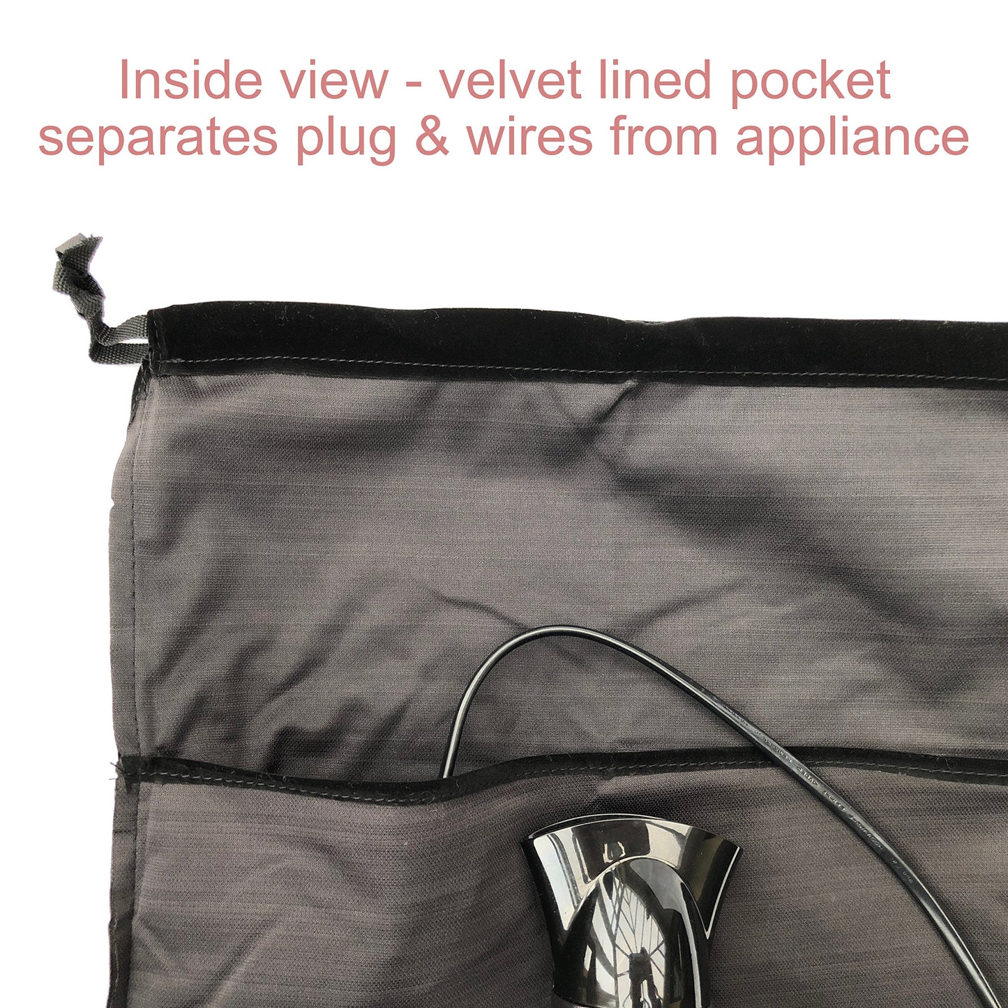 Velvet Hair Dryer Storage Bag with Large Internal Pocket – Soft & Stylish 35x35cm Pouch to Protect Appliances