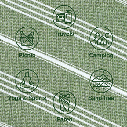 LeStoff Hammam Towel, Camping Towel, 100% Organic Cotton, 95x180 cm, Olive