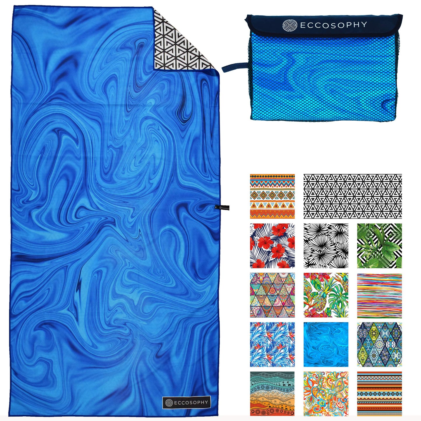ECCOSOPHY Microfiber Beach Towel for Adults - Oversized Travel Beach Towels with Pouch - 71x35 inch Quick Dry Pool Towels