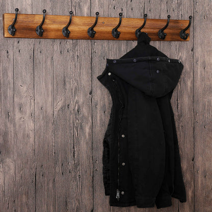 WEBI Rustic Coat Rack Wall Mount Long 8 Cast Iron Coat Hooks Wall Mounted,Heavy Duty Wall Coat Hanger Hooks for Hanging Coats,Clothes,Brown,2 Packs