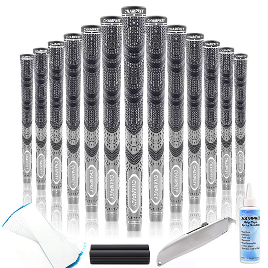 Champkey Premium Hybrid Golf Grips 13 Pack | All Weather Performance Golf Club Grips | Choose Between 13 Grips with 15 Tapse and 13 Grips with All