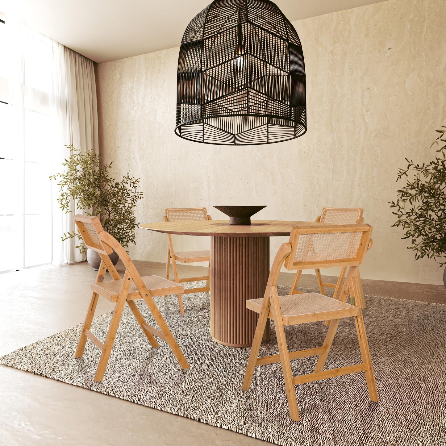 hjh LIVING Folding chair made of bamboo with Vienna weave TUDELA BAMBOO Wooden folding chair, folding chair, 130 kg load capacity