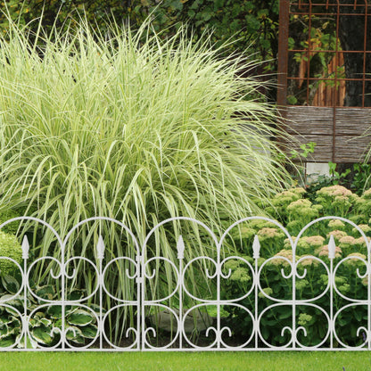 Relaxdays Weatherproof Plastic Flowerbed Fence, 30 cm Tall, Ornate Lawn Enclosure with Spikes, 6-Pc Set, 4m, White