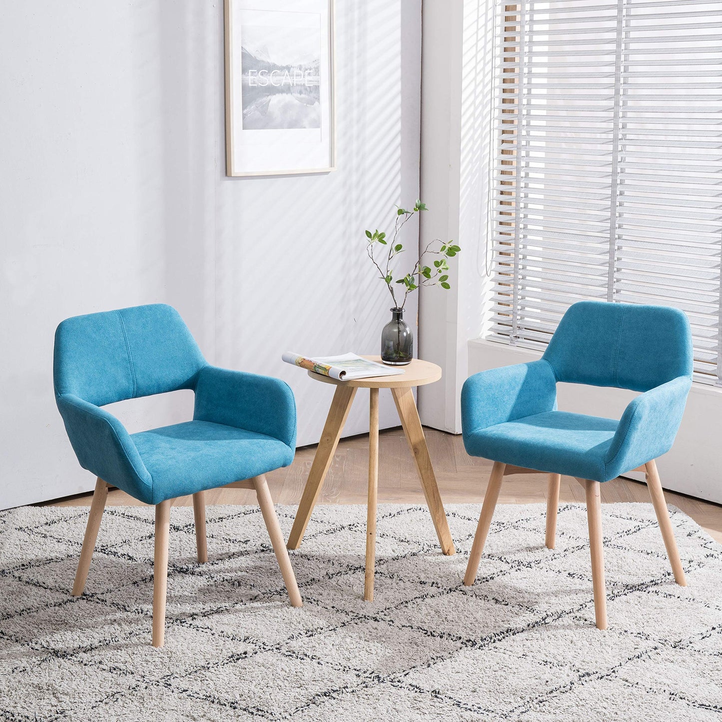 YEEFY Desk Chair No Wheels Vanity Chair Comfy Accent Chair for Living Dining Room Bedroom Home Office Mid Century Modern Upholstered Armchair with