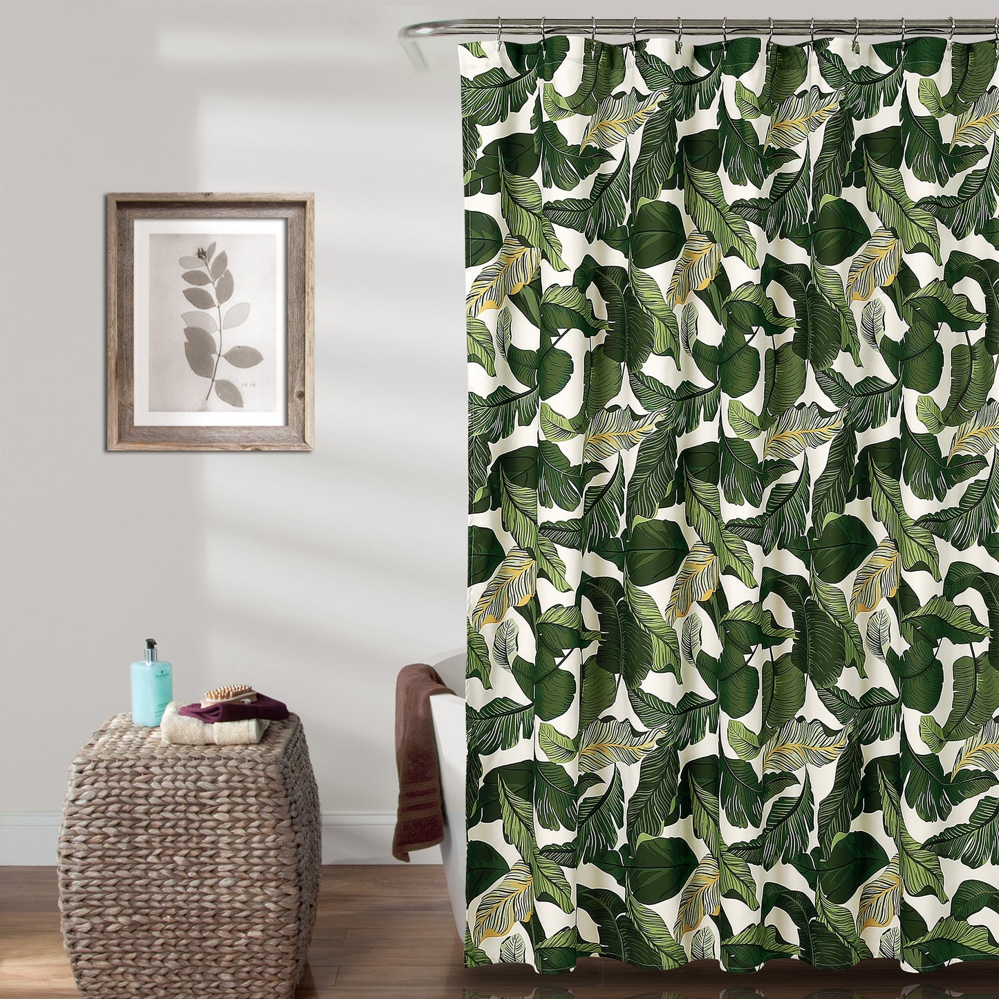 Lush Decor Tropical Paradise Shower Curtain - Fabric Leaf Rainforest Island Print Design, 72" x 72", Green