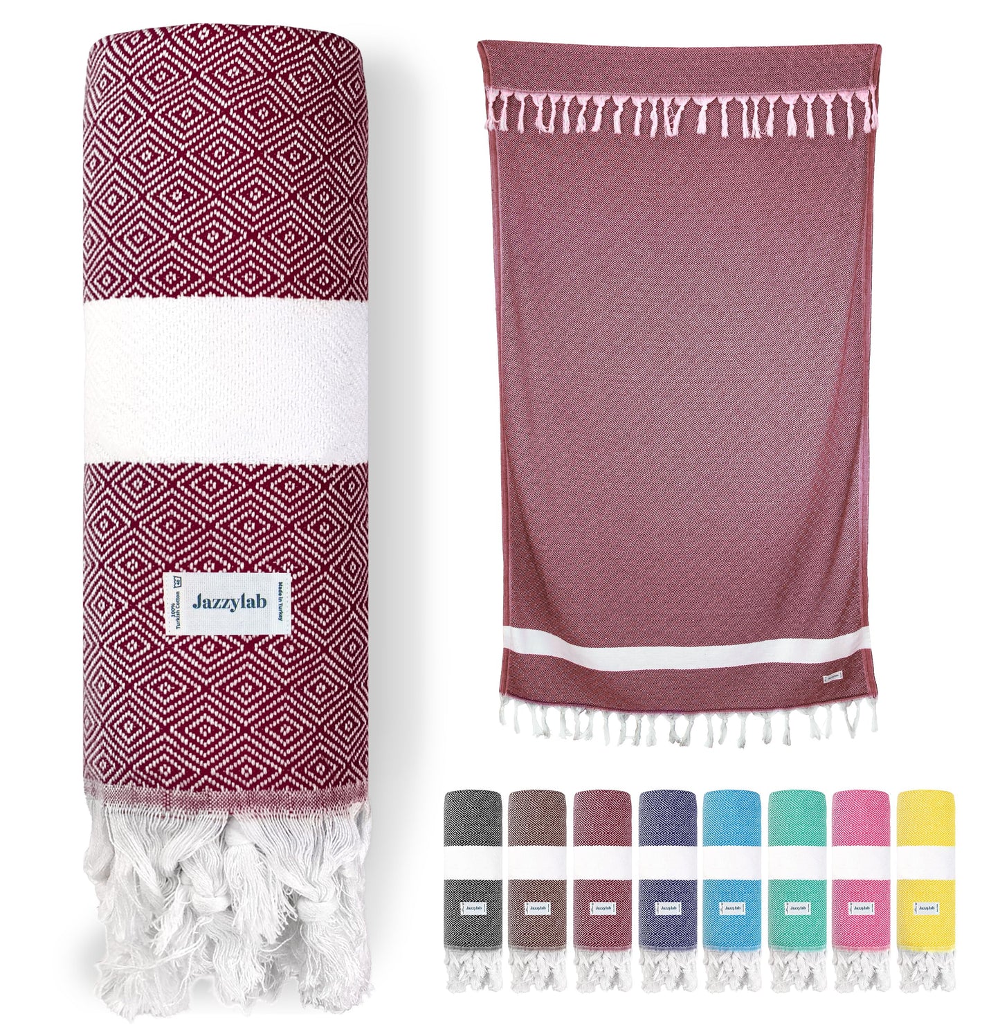 jazzylab ELMAS Peshtemal Hammam Towel | 100% Cotton with Classic Diamond Pattern | Lightweight, Quick-Dry & Compact | Turkish Spa & Travel Towel