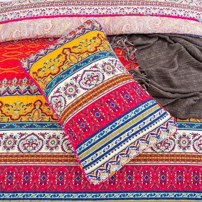 WONGS BEDDING King Size Reversible Bohemian Bedspread with 2 Pillowcases Boho Striped Bedspread Coverlet for All Season Soft Microfiber Quilt