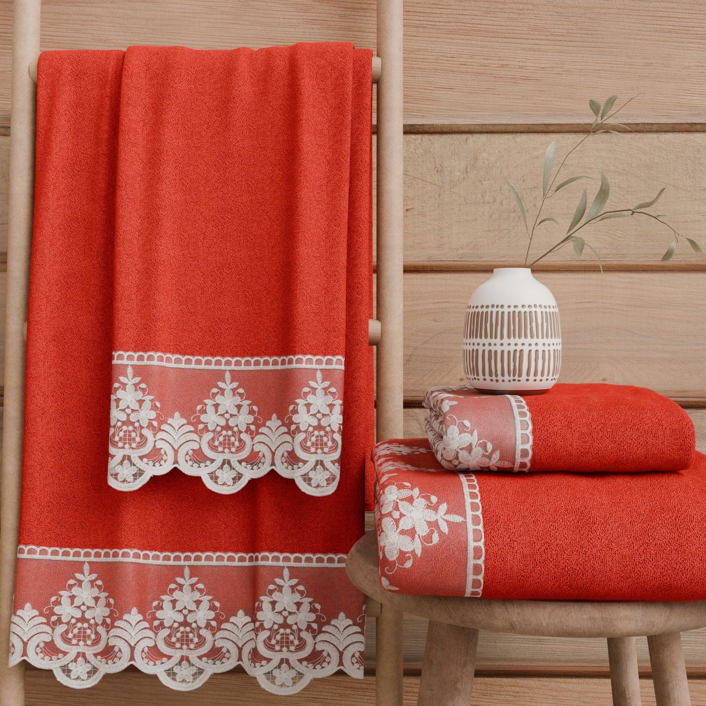 PETTI Artigiani Italiani - 100% Cotton Terry Bath Towels, 1+1 Towel Set, 2 Pieces, 1 Face Towel and 1 Hand Towel, Red