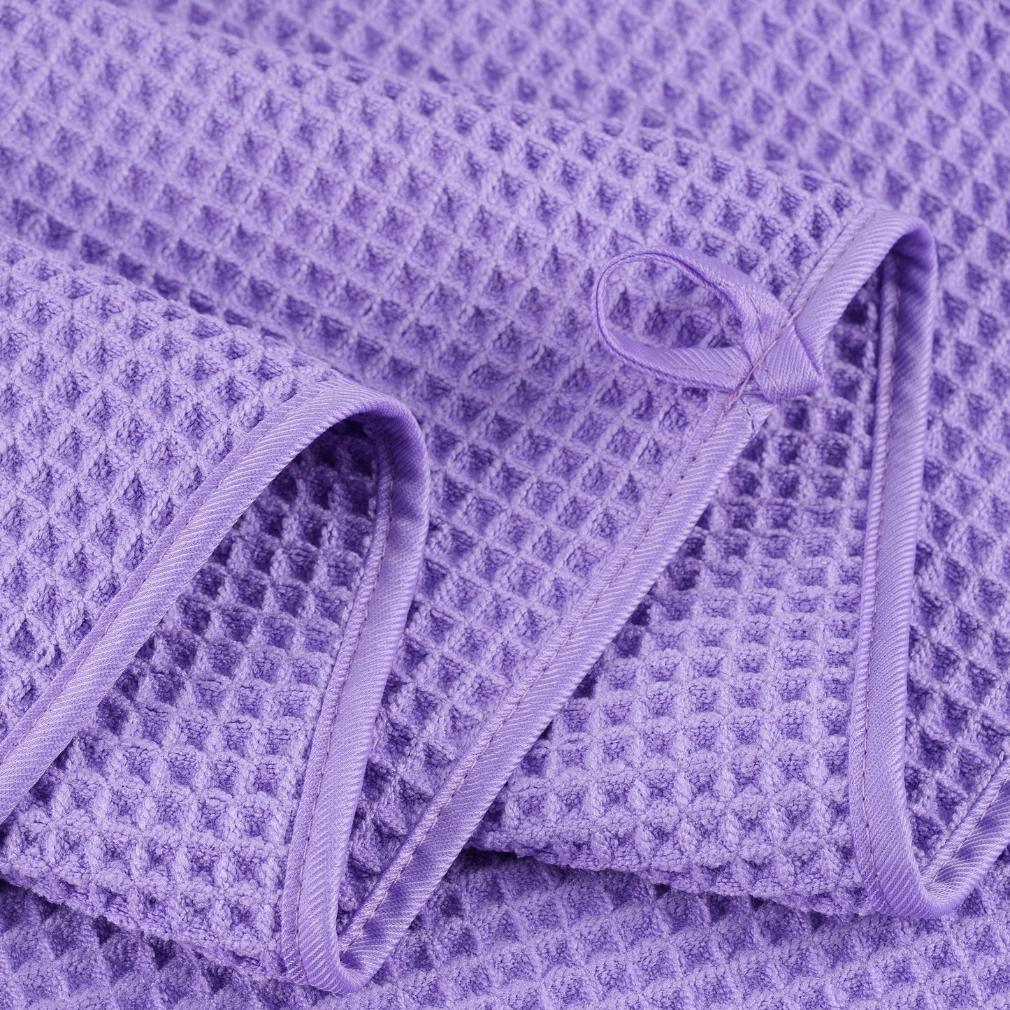 POLYTE Microfibre Oversize Quick Dry Lint Free Bath Towel, 152 x 76 cm, 4 Pack (Purple, Waffle Weave)