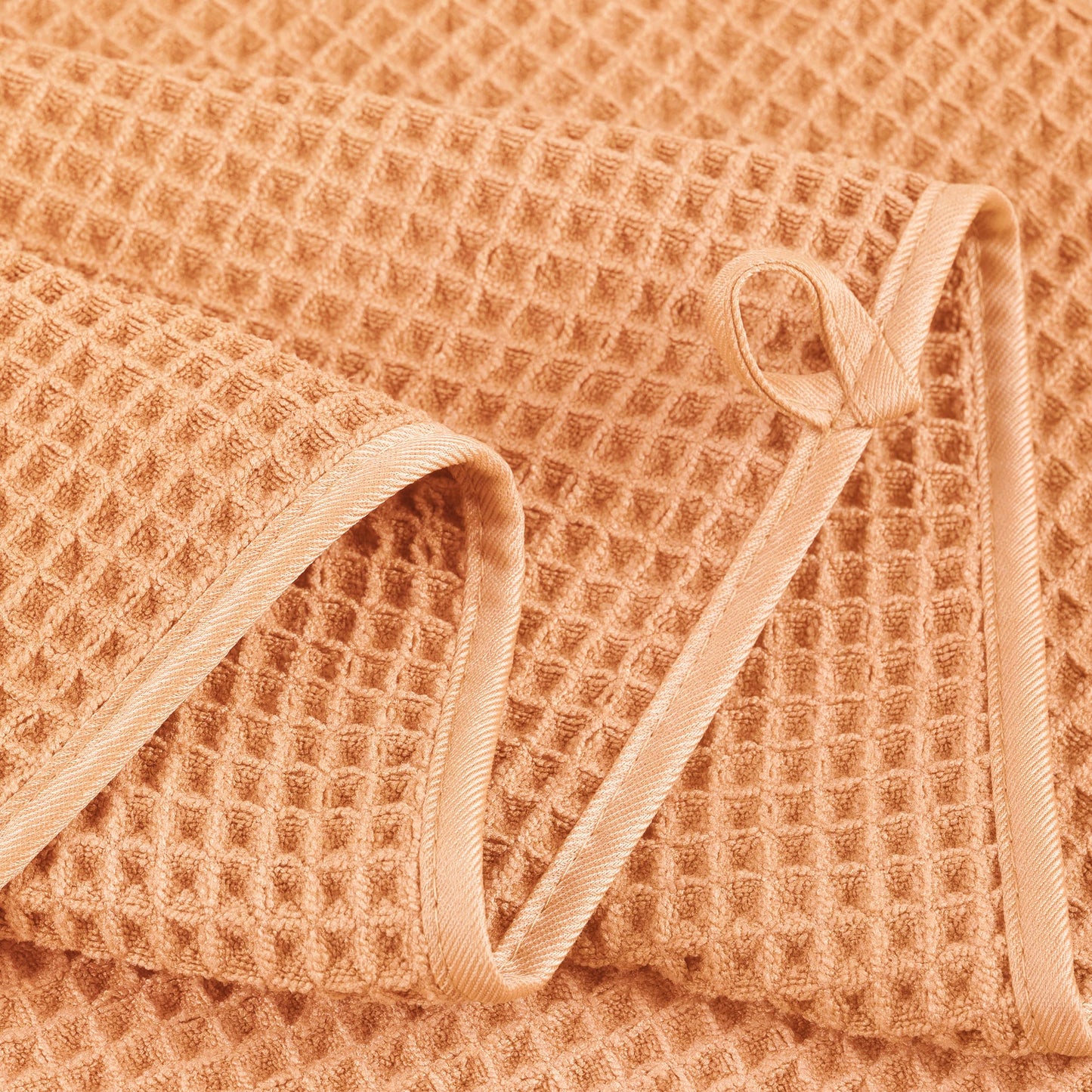 POLYTE Microfibre Oversize, 76 x 152 cm, Quick Dry Lint Free Bath Towel Set, 6 Piece (Orange, Waffle Weave)