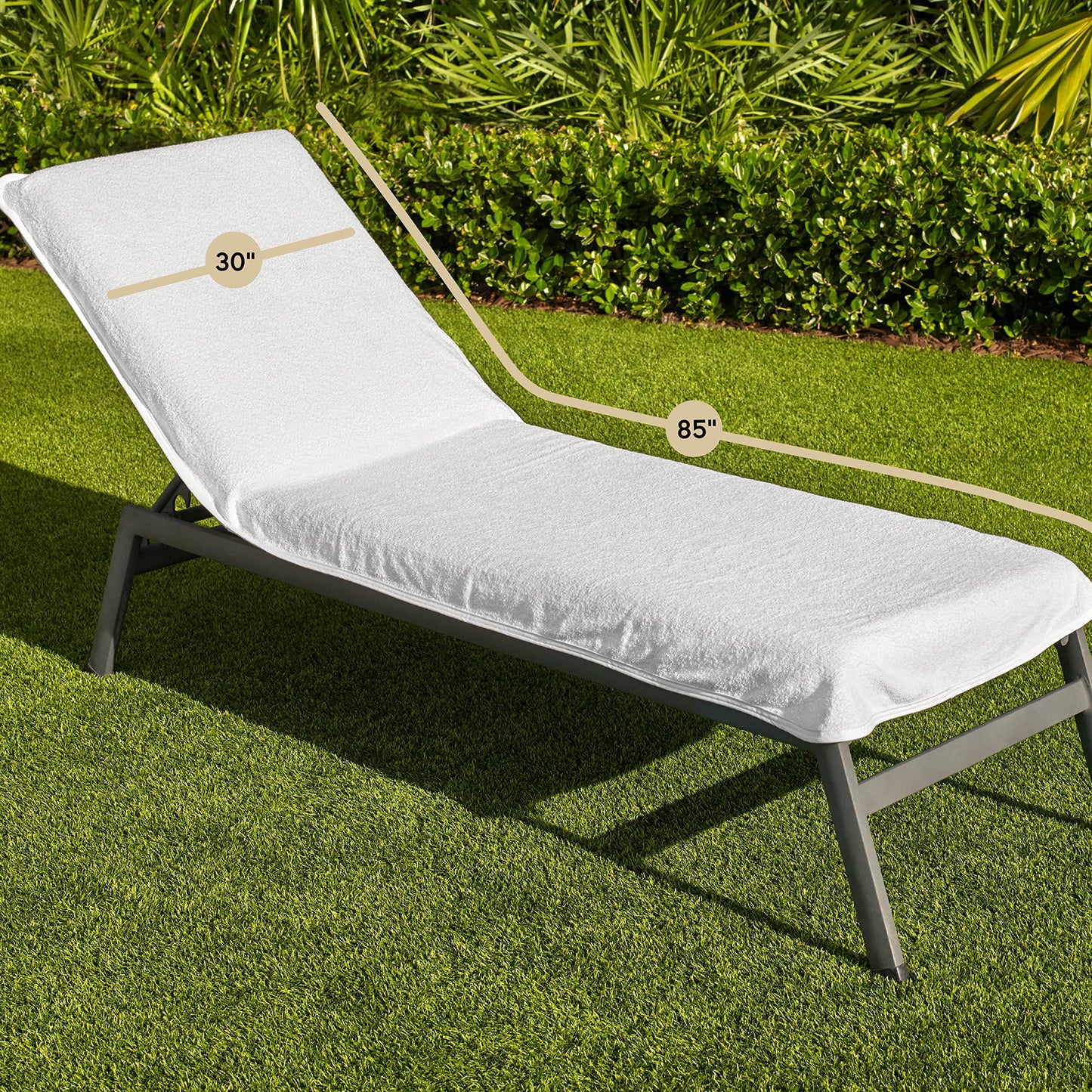 Boca Terry Chaise Lounge Cover - Cotton Terry Cloth Beach Chair Towel - Fitted Beach Towel, White
