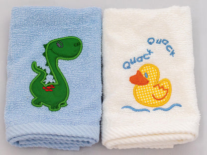 Lex's Linens Pack of 2 Kids Facecloth 1 of Each Dinosaur & Duck