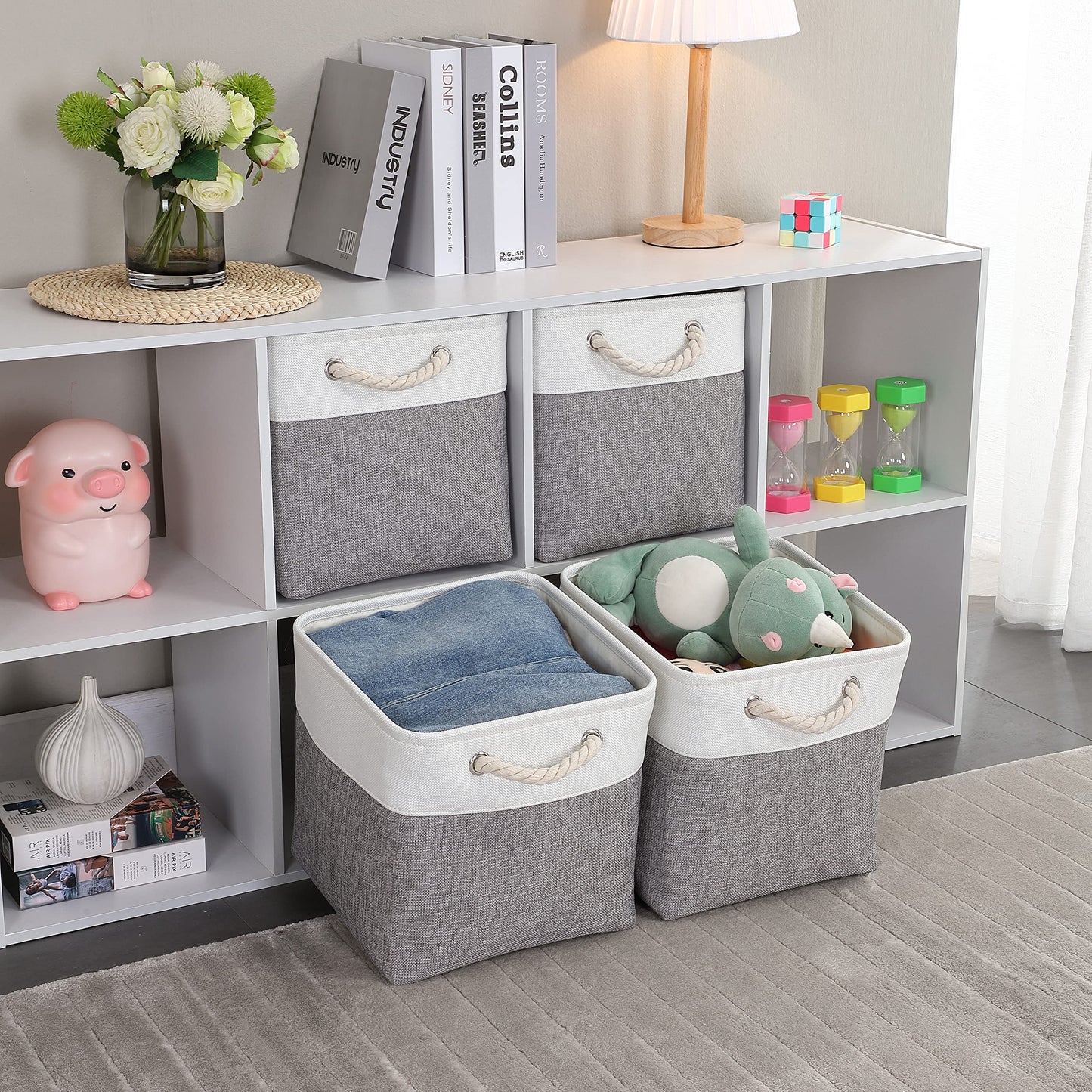 Mangata 28x28x28cm Cube Storage Boxes 4Pcs Gray White Foldable Baskets