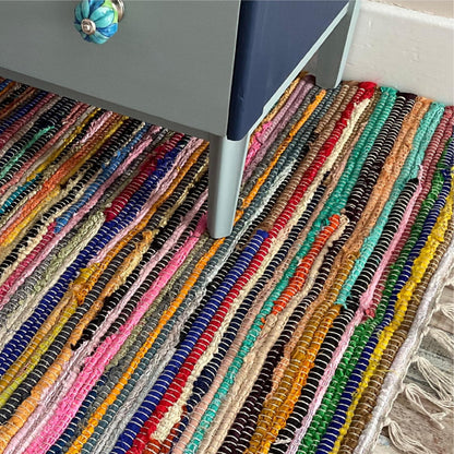 Second Nature Online - SHANTI Multi Coloured Rug | Hand Woven | Eco-Friendly: 100% Recycled Fabric | Ethically Sourced | Flat Weave (240 cm x 240 cm)