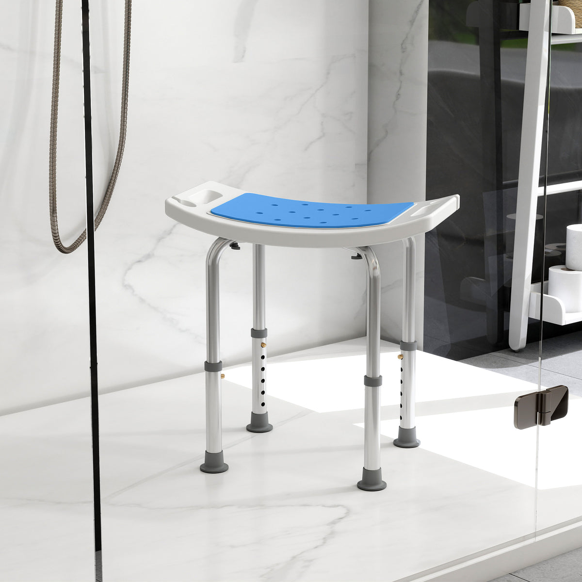 HOMCOM Shower Chair, Adjustable Height Shower Stool with Aluminium Frame and Non-Slip Feet, Bathtub Stool Seat with Padded Seat for Elderly Disabled Handicap, Blue
