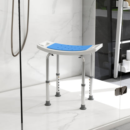 HOMCOM Shower Chair, Adjustable Height Shower Stool with Aluminium Frame and Non-Slip Feet, Bathtub Stool Seat with Padded Seat for Elderly Disabled Handicap, Blue