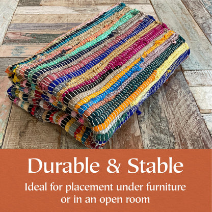 Second Nature Online - SHANTI Multi Coloured Rug | Hand Woven | Eco-Friendly: 100% Recycled Fabric | Ethically Sourced | Flat Weave (240 cm x 240 cm)