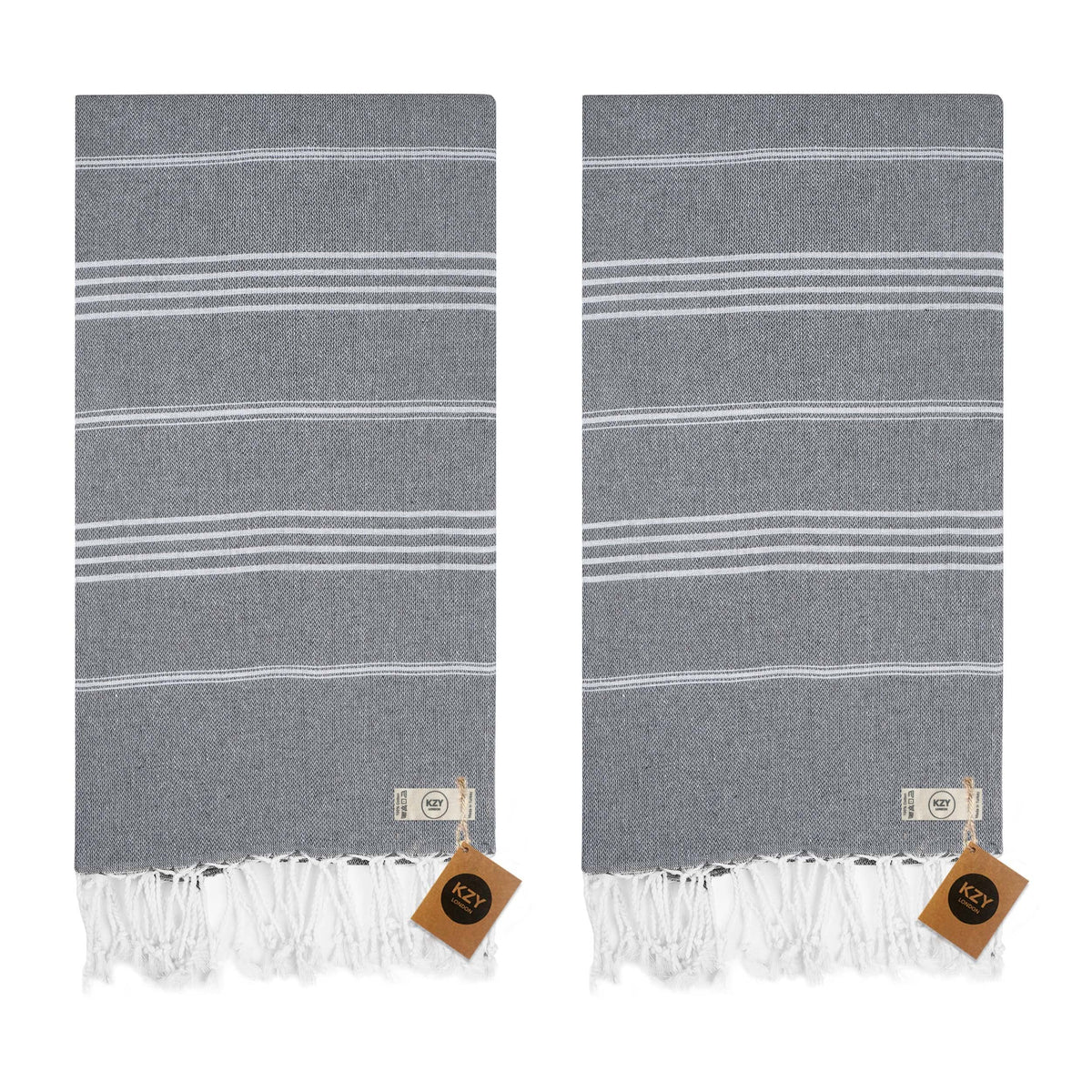 KZY LONDON Beach Towel 2 Pack Large Turkish Beach Towels for Camping, Swimming, Gym - Quick Dry, Absorbent