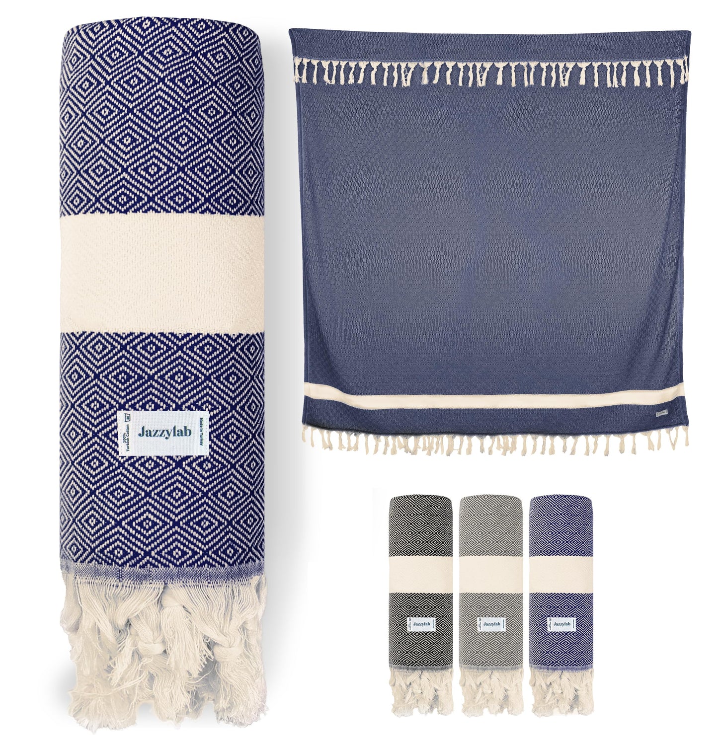 jazzylab ELMAS Peshtemal Hammam Towel | 100% Cotton with Classic Diamond Pattern | Lightweight, Quick-Dry & Compact | Turkish Spa & Travel Towel