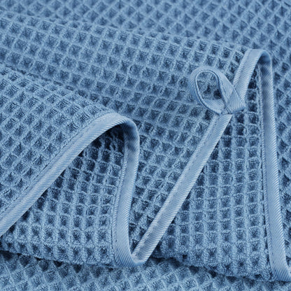 POLYTE Microfibre Oversize Quick Dry Lint Free Bath Towel, 152 x 76 cm, 4 Pack (Blue, Waffle Weave)