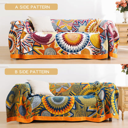 VANJOROY Double-sided Bohemian Sofa Large Throw Blanket for 2 or 3 Seater Settees, 100% Pure Organic Cotton Boho Throw for Armchair, Sofa and Bed