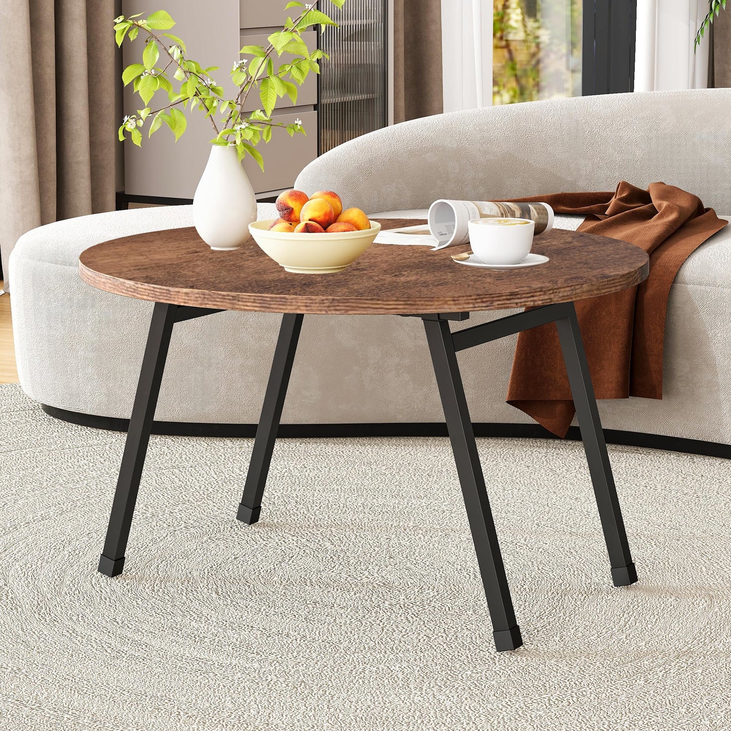 BOPRHOM Folding Coffee Table,Small Foldable Round Coffee Tables for Living Room/Bedroom,Portable Floor Table Tea Table Sofa Side Table Center Table