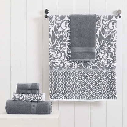 Amrapur Modern Threads Trefoil Filigree 6-Piece Reversible Yarn Dyed Jacquard Towel Set - Bath Towels, Hand Towels, & Washcloths - Super Absorbent &