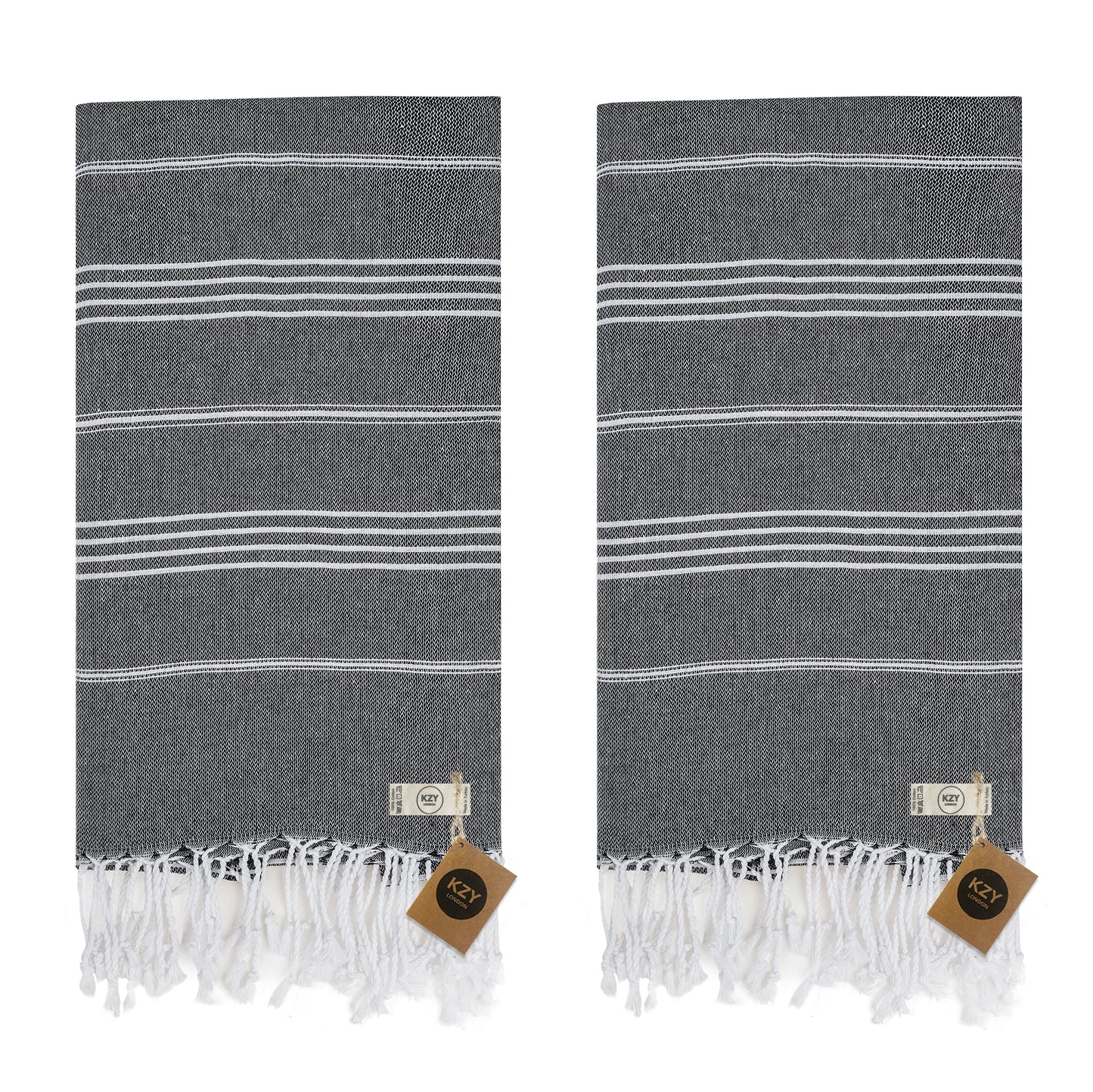 KZY LONDON Beach Towel 2 Pack Large Turkish Beach Towels for Camping, Swimming, Gym - Quick Dry, Absorbent, Lightweight