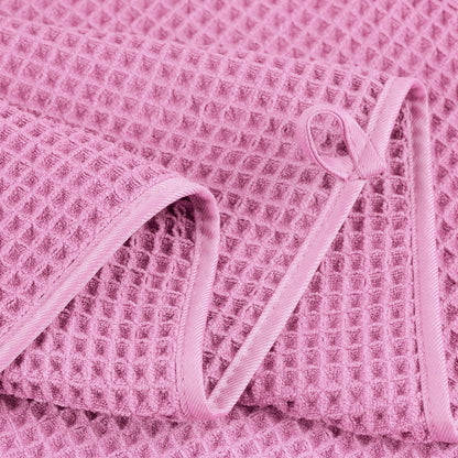 POLYTE Microfibre Oversize Quick Dry Lint Free Bath Towel, 152 x 76 cm, 4 Pack (Pink, Waffle Weave)