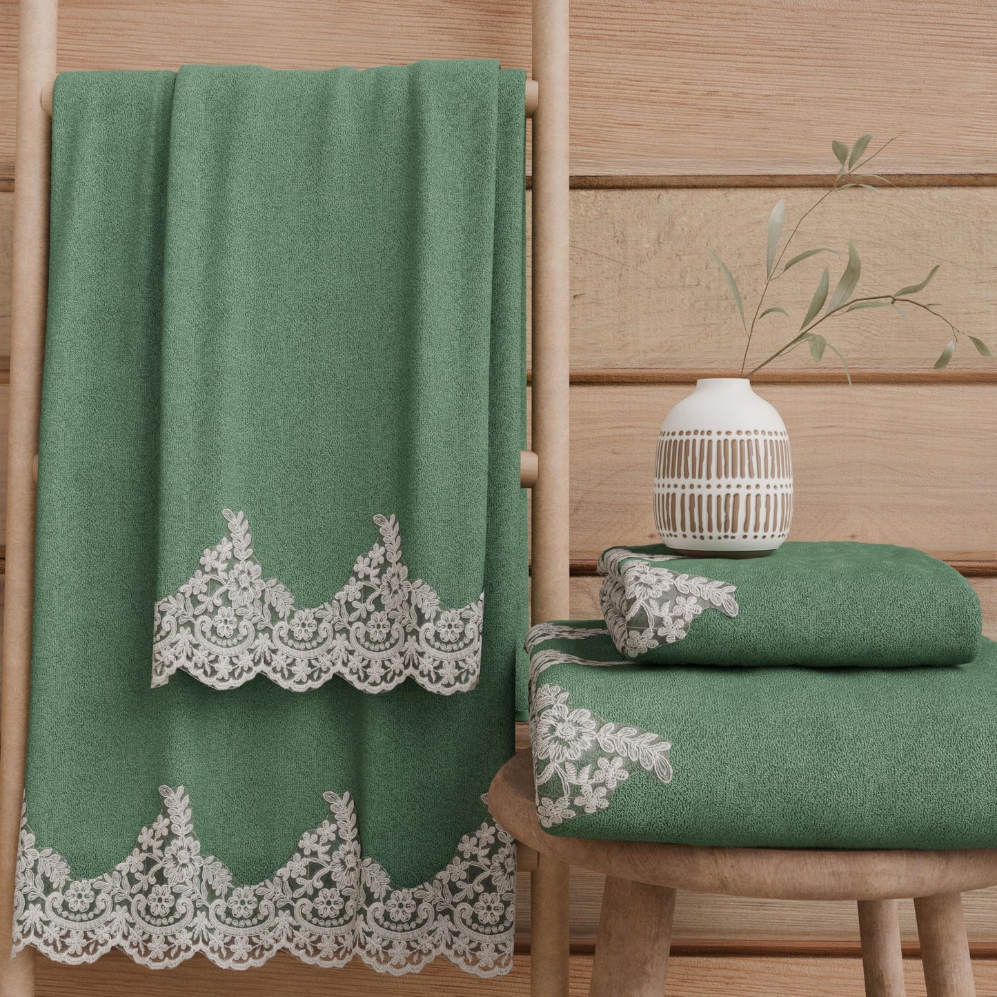 PETTI Artigiani Italiani - 100% Cotton Terry Bath Towels, 1+1 Towel Set, 2 Pieces 1 Face Towel and 1 Hand Towel, Emerald Green